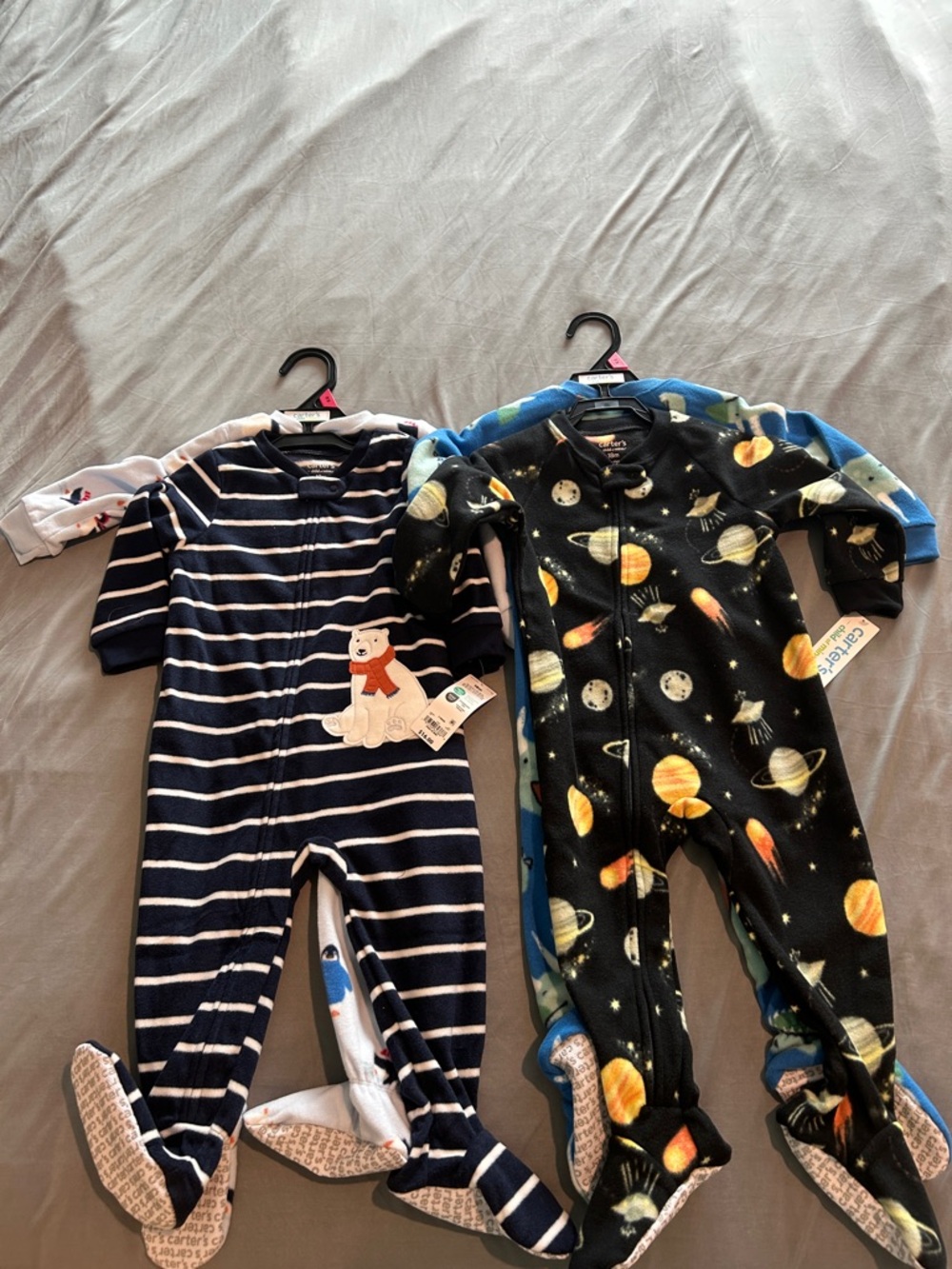 Children's Navy Stripe Polar Bear Footed One-Piece Pajamas